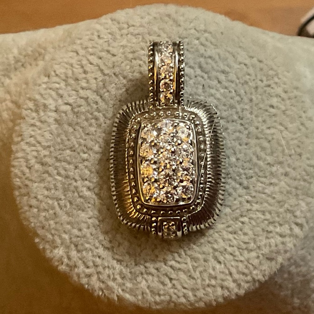 Judith Ripka: square vintage 925 sterling silver cubic zirconia clear enhancer.